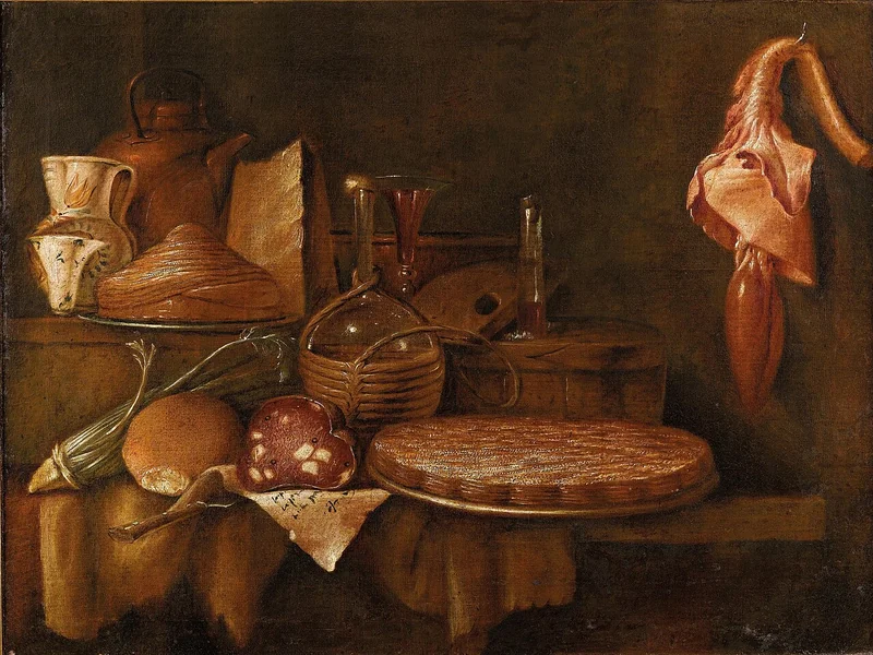 1639-Gian Domenico Valentini - Natura morta di cibo su un tavolo